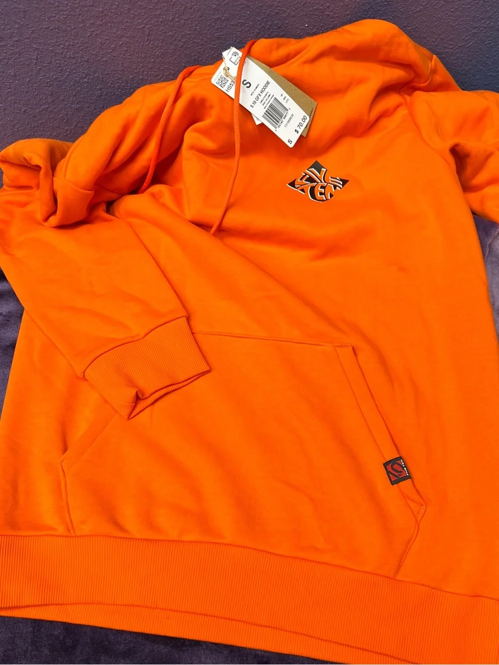 adidas Orange Pullover Hoodie with Geometric Chest Patch